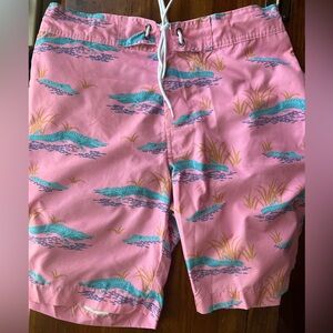 Pink Alligator Swim Trunks Mens Medium Coastal Preppy Novelty Gator Board Shorts